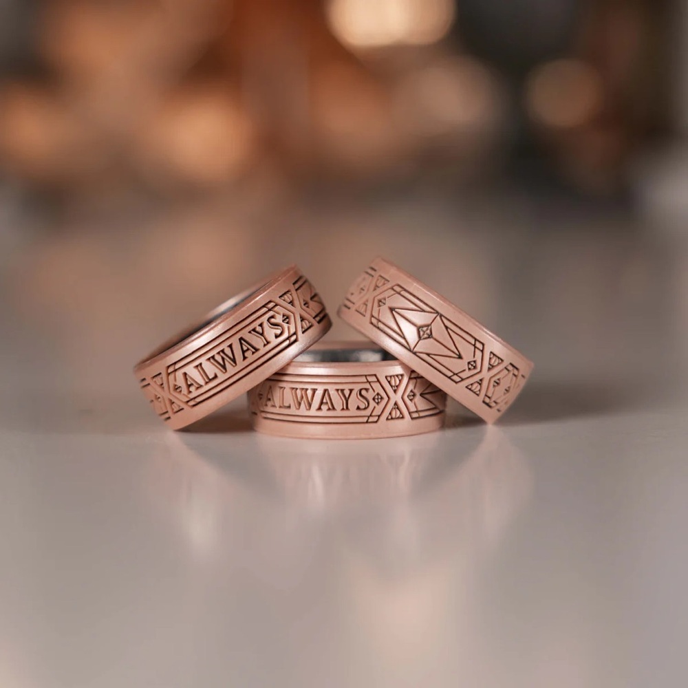 NWT Enso Harry Potter Silicone Ring‎ Always Rose Gold and Deathly Hallows Pair